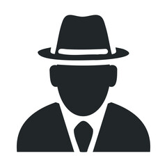 Silhouette of a person wearing a hat and suit icon