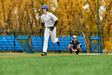 Exciting moments of young athletes in a spirited baseball game on a vibrant field