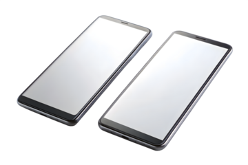 Two modern smartphones angled, isolated on transparent background