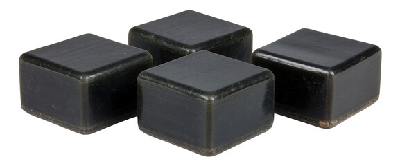 Four dark gray cube-shaped objects