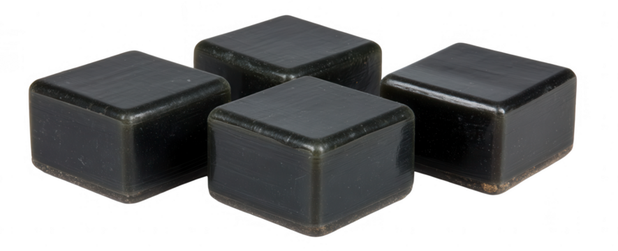 Four dark gray cube-shaped objects