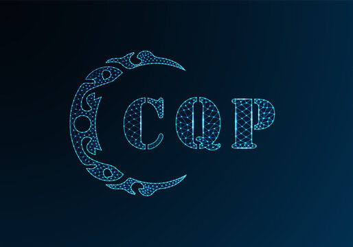 Low poly letter logo CQP design. CQP letter logo low poly vector design on blue color gradient background. CQP logo low poly design