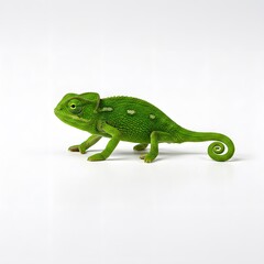 Fototapeta premium Green Chameleon on White Surface
