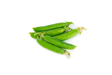 Fresh green pea pods with green peas isolated on white background. Sweet green peas. Green pea beans vegetables. Vegan. healthy vegetable