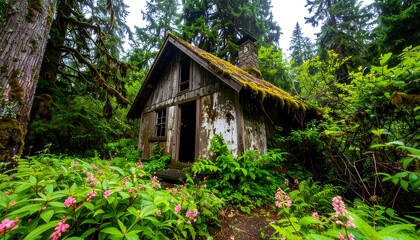 Rustic cabin nestled in lush forest (1)