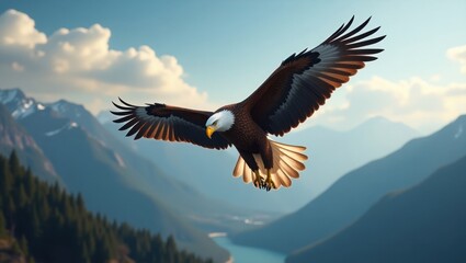 Obraz premium Majestic eagle soaring above a mountain range.