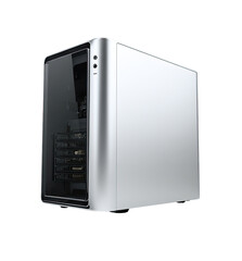Fototapeta premium Sleek, light gray computer case with a glass panel