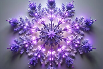 Hyperrealistic Digital Painting: Neon-Lit Snowflake Lavender Blossoms