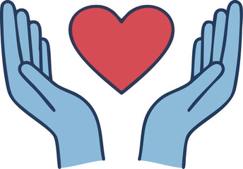 Fototapeta premium Heart in Hands Vector Illustration for Charity Design with Modern Style in Red and Blue
