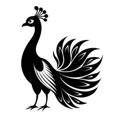 peacock, feather, bird, animal, blue, nature, peacock feather, colourful, colours, horizontal, pride, cut out, male, tail, no people,Central Panel vector clean black silhouette design white background