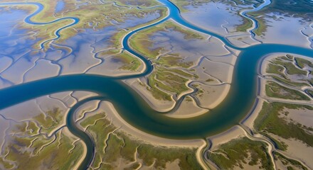 Earths Veins An Abstract Aerial View of a Serpentine River Delta.