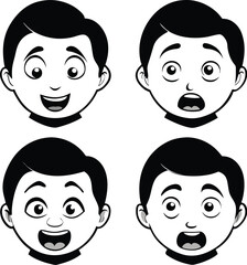 Four expressive faces showing joy and surprise expressions emotions style vector illustration EPS file download

