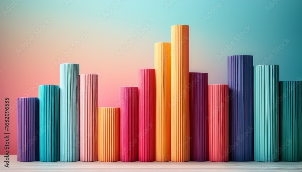 Wall mural abstract minimalist composition with vertical bars in vivid colors against soft background for creat