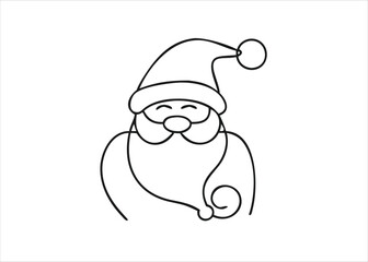 Artistic single line drawing of santa claus in a festive christmas theme isolated on white background