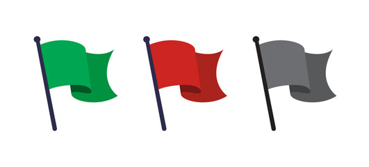 Green, Red and Black Flag Icons &ndash; Warning,  Alert and Green light Symbolism Vector Illustration