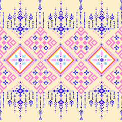 Contemporary geometric seamless pattern featuring vibrant pink and blue tones with abstract shapes and clean lines. Perfect for textile design, wallpapers, packaging, web backgrounds, and branding. 