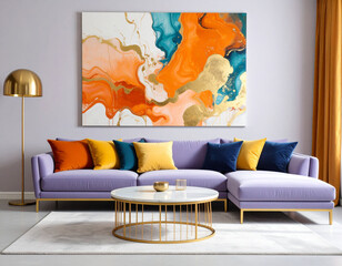 Vibrant modern living room with artistic flair contemporary home design stylish decor cozy environment interior viewpoint relaxing concept