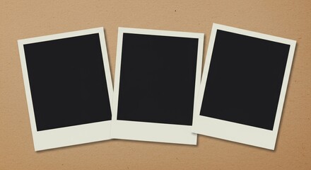 Collection of three stacked vertical picture frames with a realistic layered collage-style background layout.
