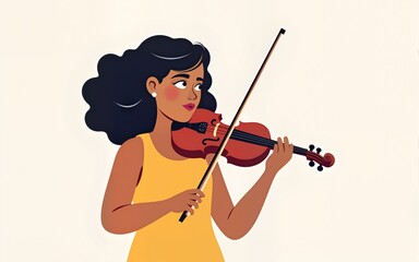 Cartoon girl playing violin on united states womens equality day isolated on transparent background. High quality