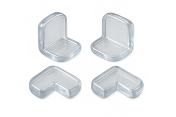 Four transparent corner protectors on transparent background