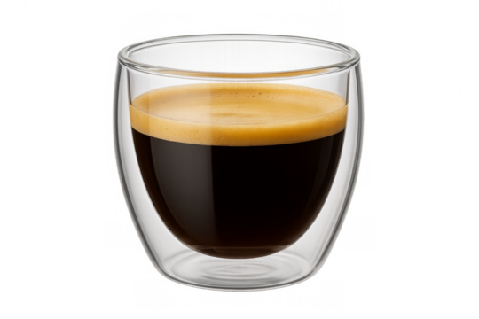 Glass of espresso coffee with crema on transparent background