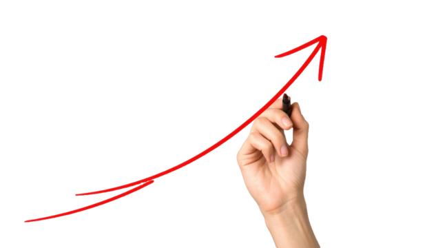 red arrow up line hand drawn