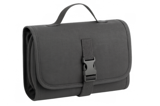 Closed hanging toiletry bag isolated on transparent background