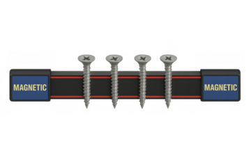 Magnetic strip holding four screws on transparent background