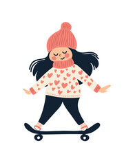 vector illustration of a happy girl on a skateboard