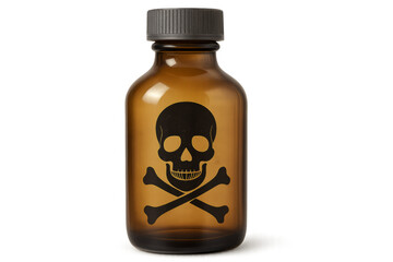 Skull and crossbones symbol on transparent glass poison bottle