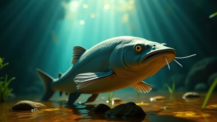 Large fish swimming in underwater scene.