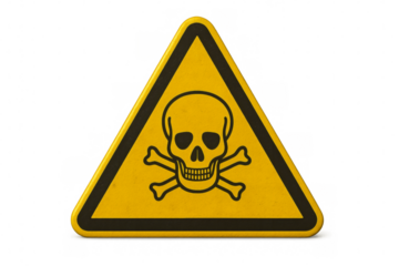 Yellow triangle showing skull and crossbones warning sign on transparent background