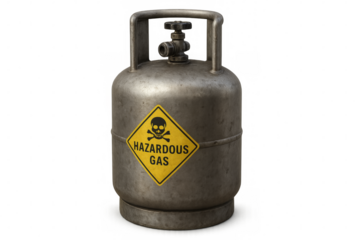 Hazardous gas cylinder with transparent background representing danger and caution