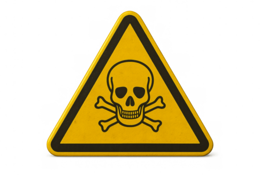 Yellow triangle showing skull and crossbones warning sign on transparent background