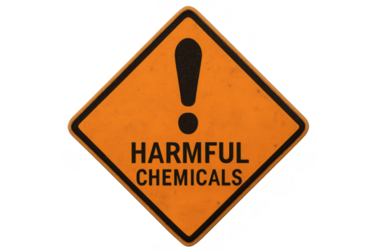 Harmful chemicals warning sign on transparent background - Powered by Adobe