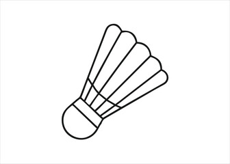 A simple black line art graphic representing a badminton shuttlecock used in sports and games isolated on white background