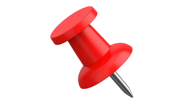 Red pin, push pin isolated on transparent background. D rendering