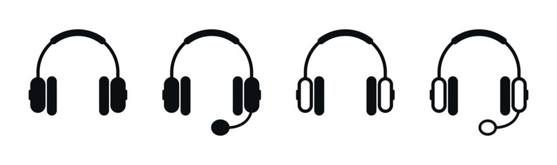 Customer Support Headset Icon Vector. Flat Black Call Center Symbol for Communication, Online Chat, Technical Service, Audio Equipment, and Help Desk UI Design