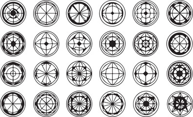 Collection of circular target reticles isolated on transparent background