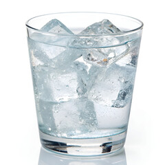A refreshing glass of iced water filled with crystal-clear cubes.