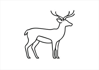 Elegant single line art deer silhouette minimalist woodland creature design with monoline black outline isolated on white background