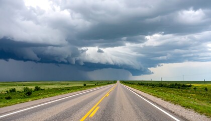 Fototapeta premium Approaching storm over rural highway in the plains with dramatic clouds