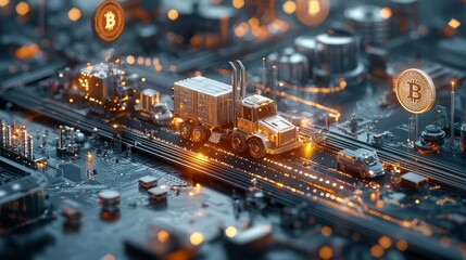 Blockchain transportation revolution digital landscape 3d art virtual environment close-up future technology insights