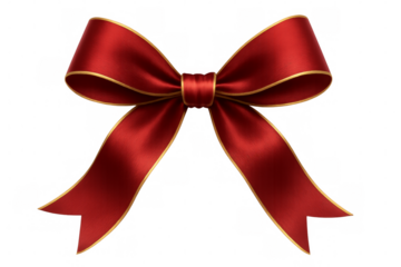 Luxurious red bow with gold edging on a clear backdrop