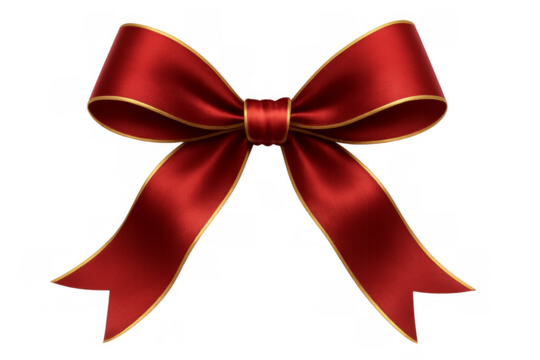 Luxurious red bow with gold edging on a clear backdrop