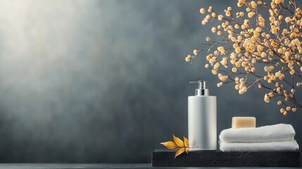Relaxing spa treatment home environment product display minimalist style soft lighting serenity and wellness