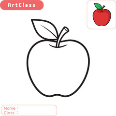 Fototapeta premium Coloring page of a simple apple. A friendly vector illustration for children's activities, printable worksheets, and educational projects. Perfect for kids to learn about fruit.