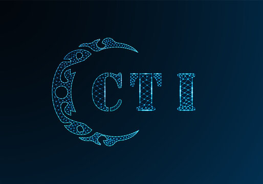 Low poly letter logo CTI design. CTI letter logo low poly vector design on blue color gradient background. CTI logo low poly design