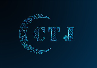 Low poly letter logo CTJ design. CTJ letter logo low poly vector design on blue color gradient background. CTJ logo low poly design