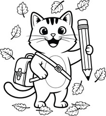 Back to school cat coloring page for kids and adults printable free vector illustration art